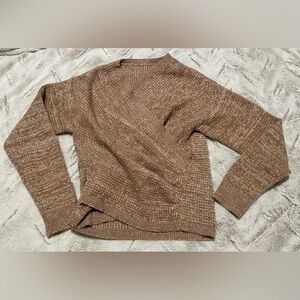 SHEIN Brown Knit Faux Wrap V Neck Chunky Sweater